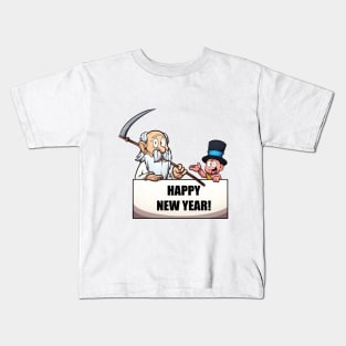 Father Time And New Year’s Baby With Sign Kids T-Shirt